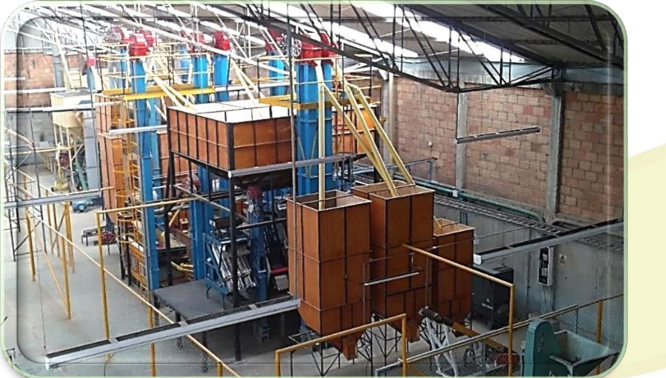 Vista general de la línea de proceso de la planta trilladora Coffee Brand