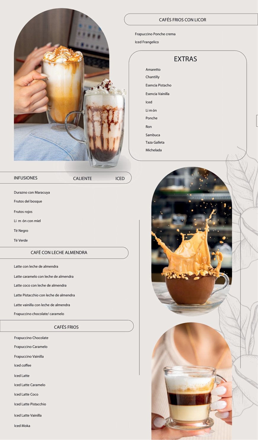 Carta Vero Caffè Bar — infusiones y extras