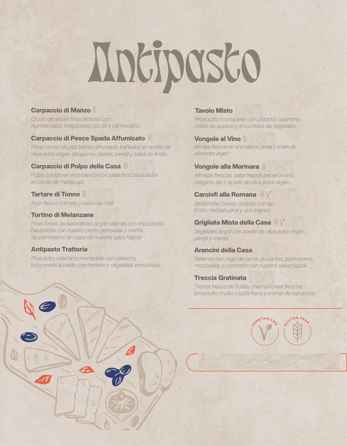 Menú Vero Caffè Trattoria — Antipasto