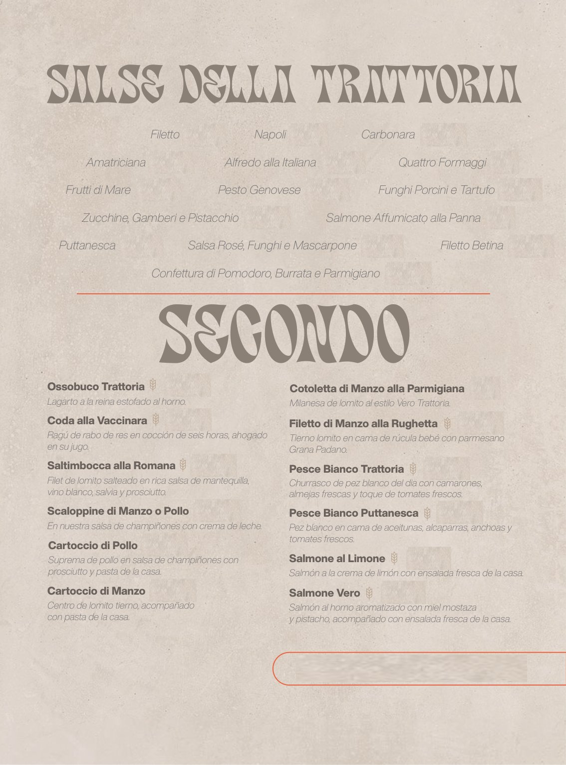 Menú Vero Caffè Trattoria