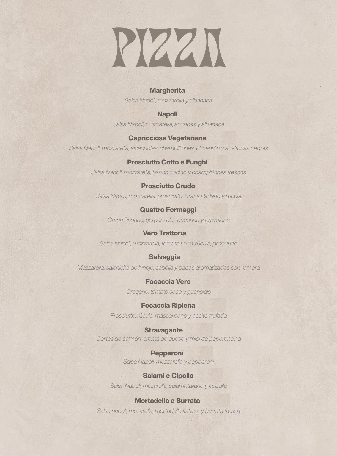 Menú Vero Caffè Trattoria